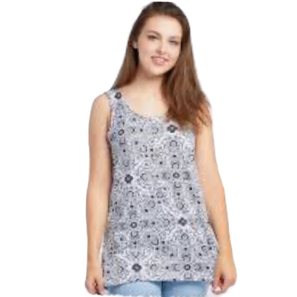 NWT PIPHANY IBIZA Sleeveless Black White Floral Tunic Tank Top Women's Size XL - Picture 16 of 16